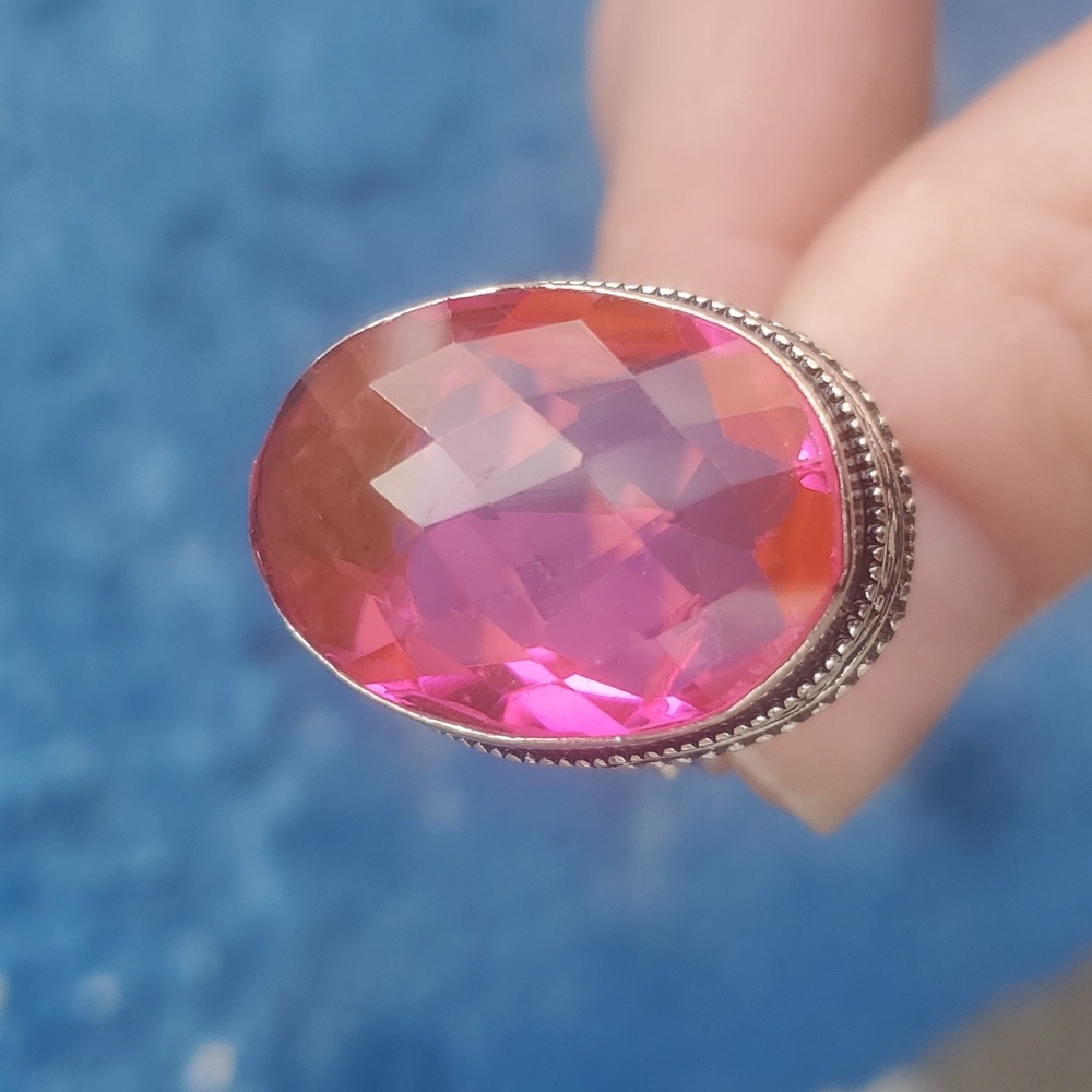 New Faceted Pink Mystic Topaz 925 Silver Ring.